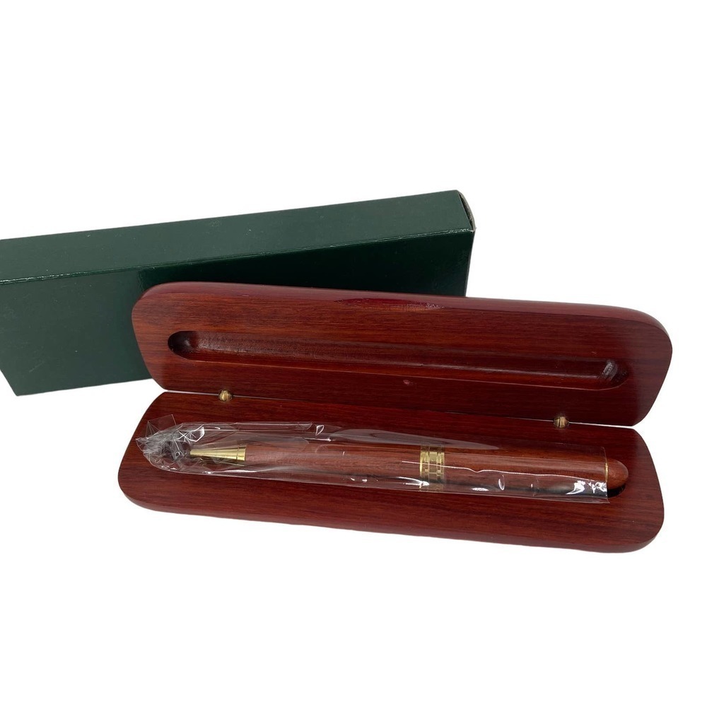 Reese Ball Point Ink Pen and‎ Wood Case Box Gift Set Wood Grain Brown